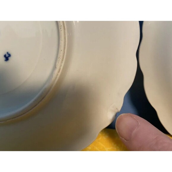 Antique Koenigszelt Silesia Blue Lace Flowers Strawflower Saucer Set of 2 - Picture 5 of 6